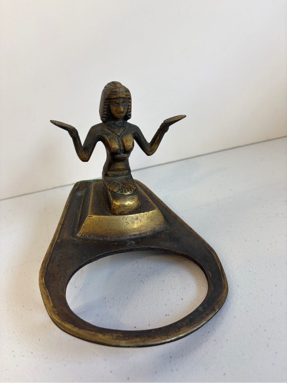 Antique Art Deco Brass Semi Nude Egyptian Queen Lady Figure Ashtray Boho Decor